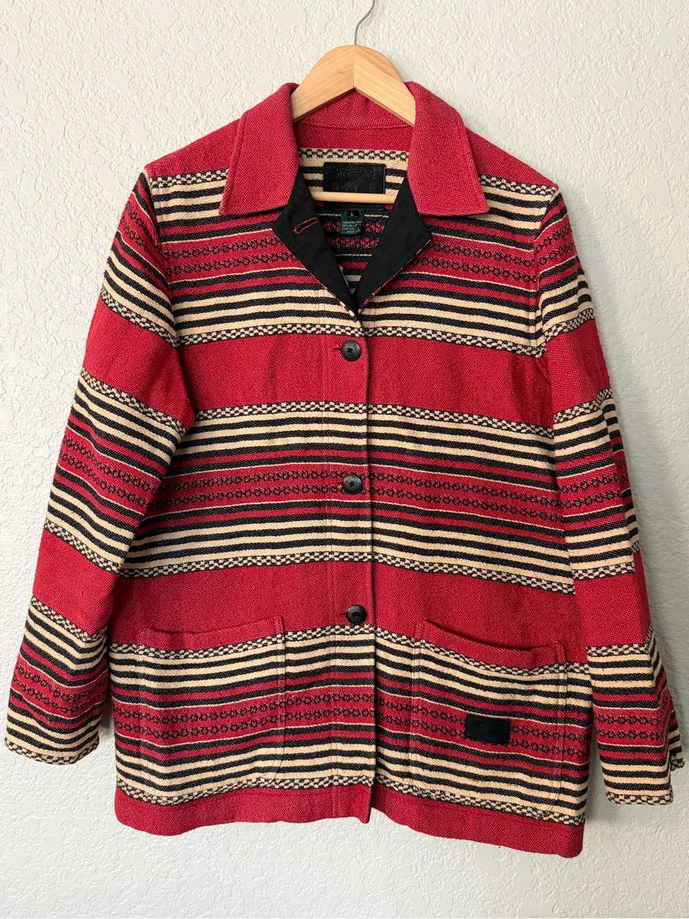 Ralph Lauren Black Label Red Striped Pea Coat Safari Outfitters Size Large